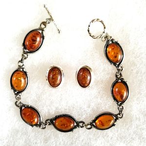 Sterling Silver Baltic Amber Bracelet & Earrings